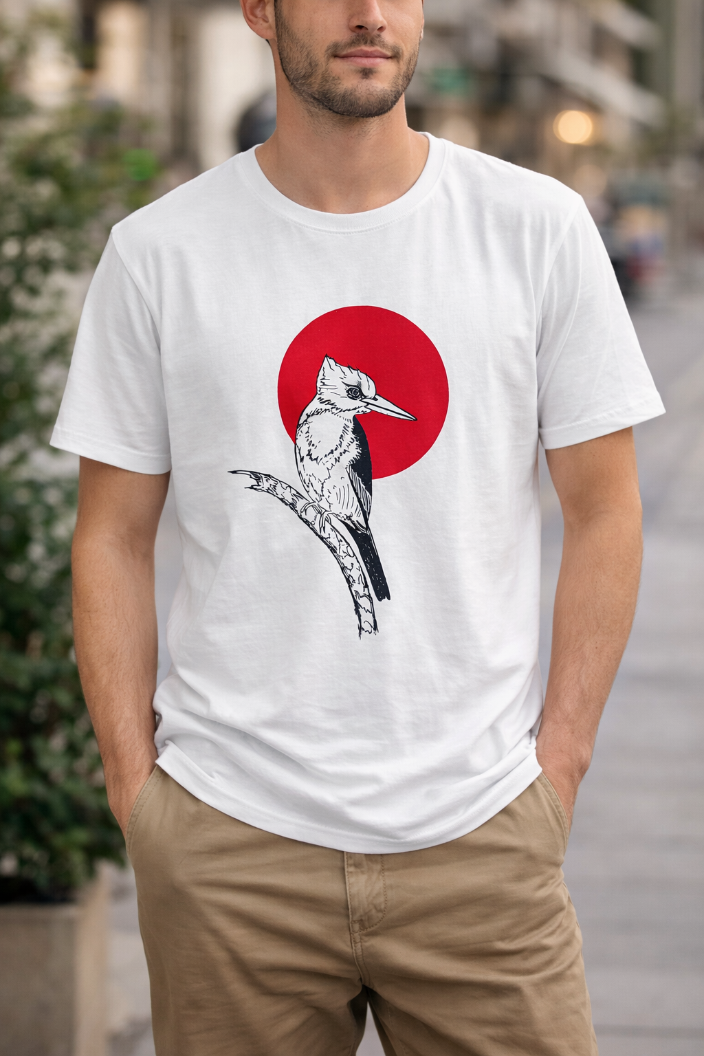 Mens Kinfisher sunset on white model
